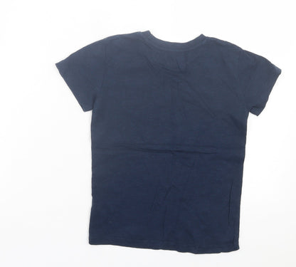 Dunnes Stores Boys Blue Cotton Basic T-Shirt Size 5-6 Years Crew Neck Pullover - Pocket Detail