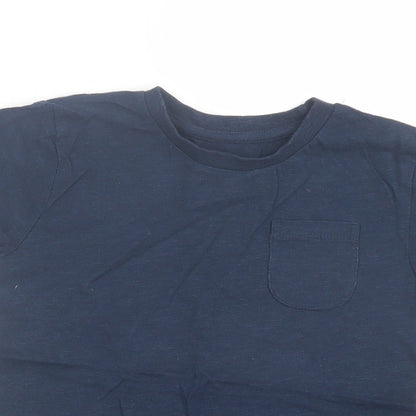 Dunnes Stores Boys Blue Cotton Basic T-Shirt Size 5-6 Years Crew Neck Pullover - Pocket Detail