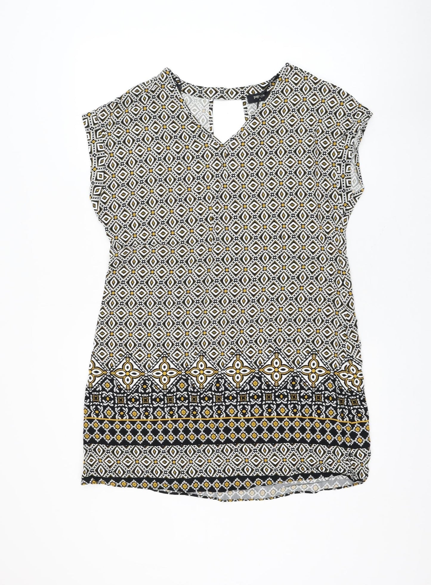 Papaya Womens White Geometric Viscose Shift Size 10 V-Neck Pullover