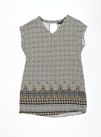 Papaya Womens White Geometric Viscose Shift Size 10 V-Neck Pullover