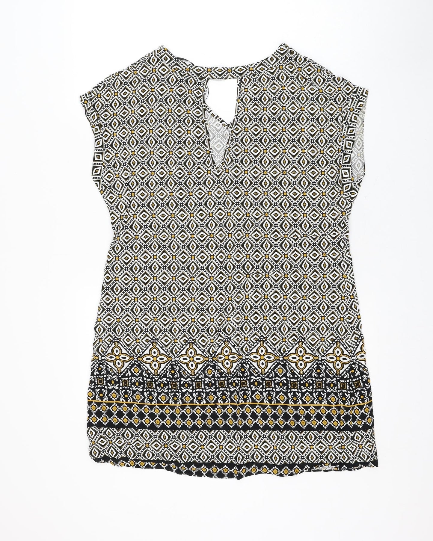 Papaya Womens White Geometric Viscose Shift Size 10 V-Neck Pullover