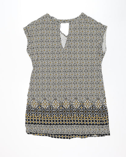 Papaya Womens White Geometric Viscose Shift Size 10 V-Neck Pullover