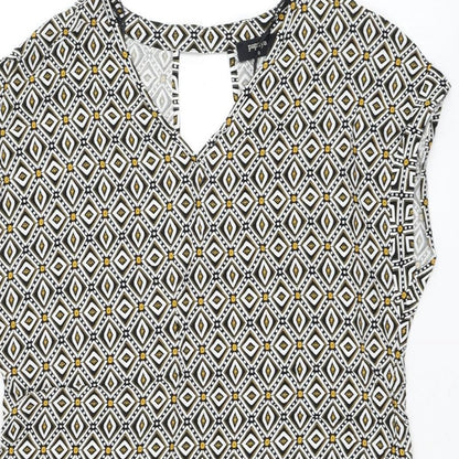 Papaya Womens White Geometric Viscose Shift Size 10 V-Neck Pullover