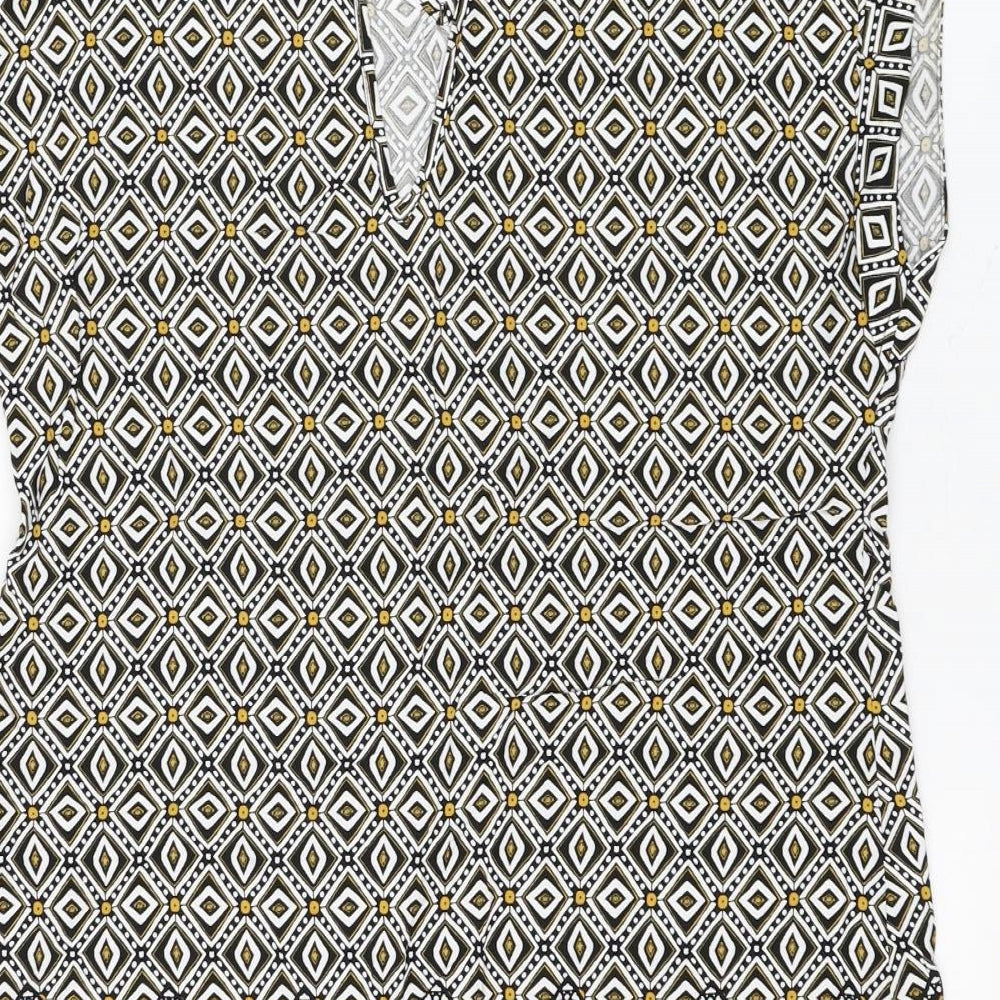 Papaya Womens White Geometric Viscose Shift Size 10 V-Neck Pullover