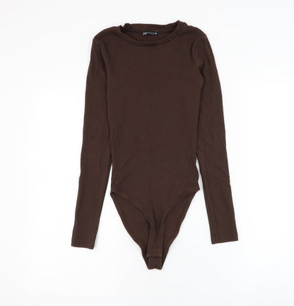 Zara Womens Brown Polyester Bodysuit One-Piece Size S Hook & Loop