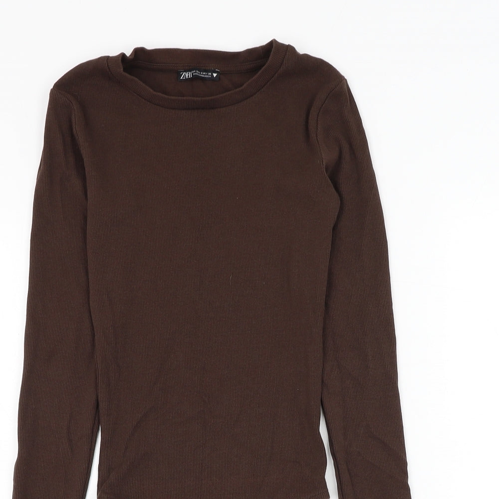 Zara Womens Brown Polyester Bodysuit One-Piece Size S Hook & Loop