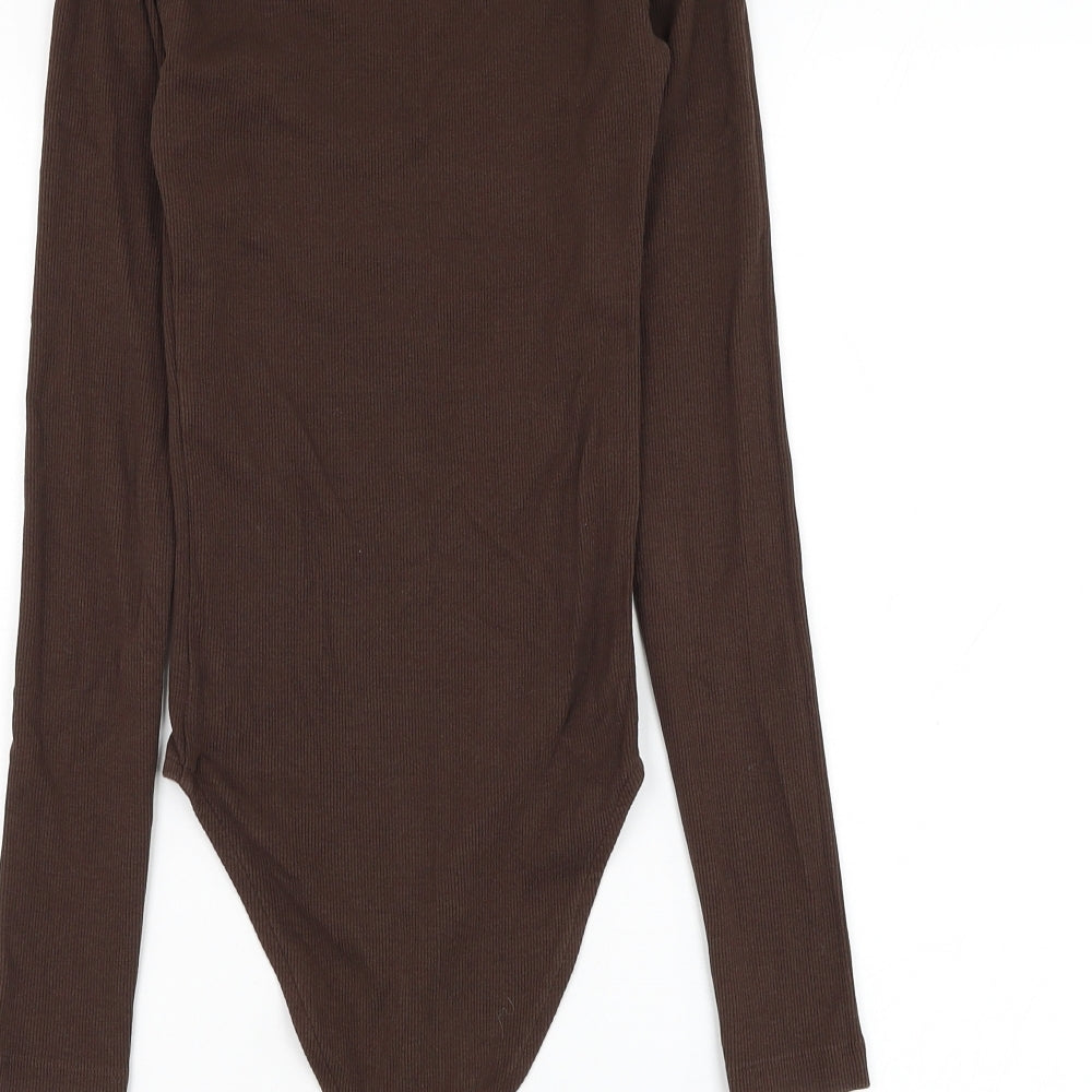 Zara Womens Brown Polyester Bodysuit One-Piece Size S Hook & Loop