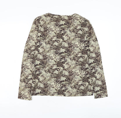 Affinites Womens Brown Animal Print Viscose Basic Blouse Size M V-Neck - Leopard Print