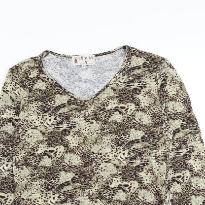 Affinites Womens Brown Animal Print Viscose Basic Blouse Size M V-Neck - Leopard Print