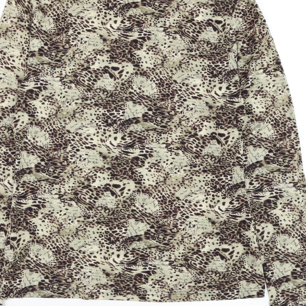 Affinites Womens Brown Animal Print Viscose Basic Blouse Size M V-Neck - Leopard Print