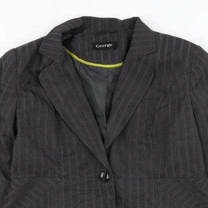 George Womens Grey Striped Jacket Blazer Size 12 Button
