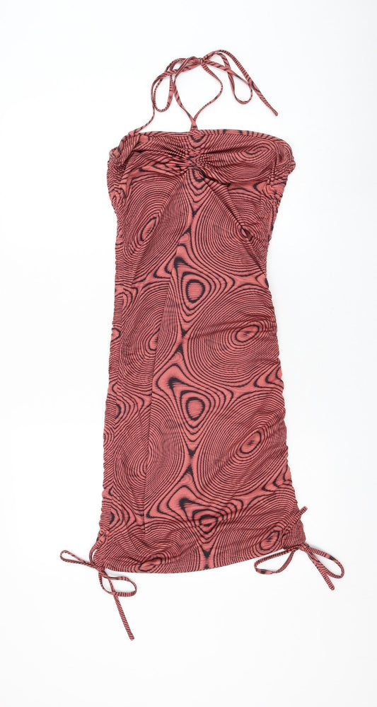 SheIn Womens Pink Geometric Polyester Pencil Dress Size 8 Halter Tie