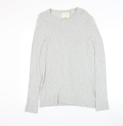 River Island Mens Grey Round Neck Cotton Pullover Jumper Size XL