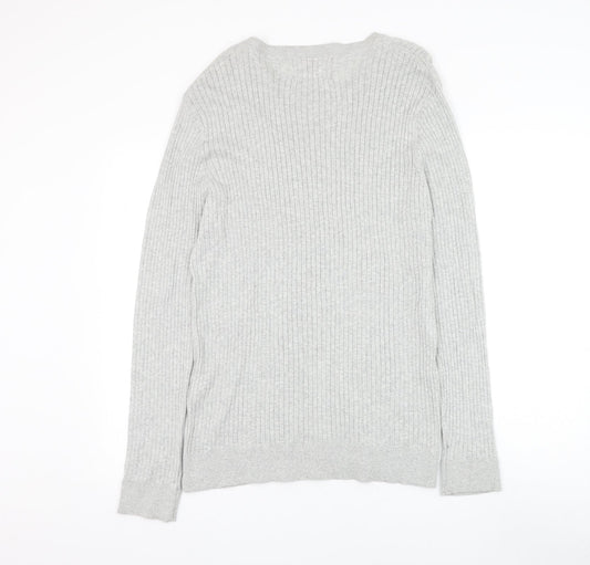 River Island Mens Grey Round Neck Cotton Pullover Jumper Size XL