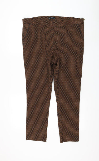 F&F Womens Brown Geometric Viscose Carrot Trousers Size 20 L26 in Regular Zip