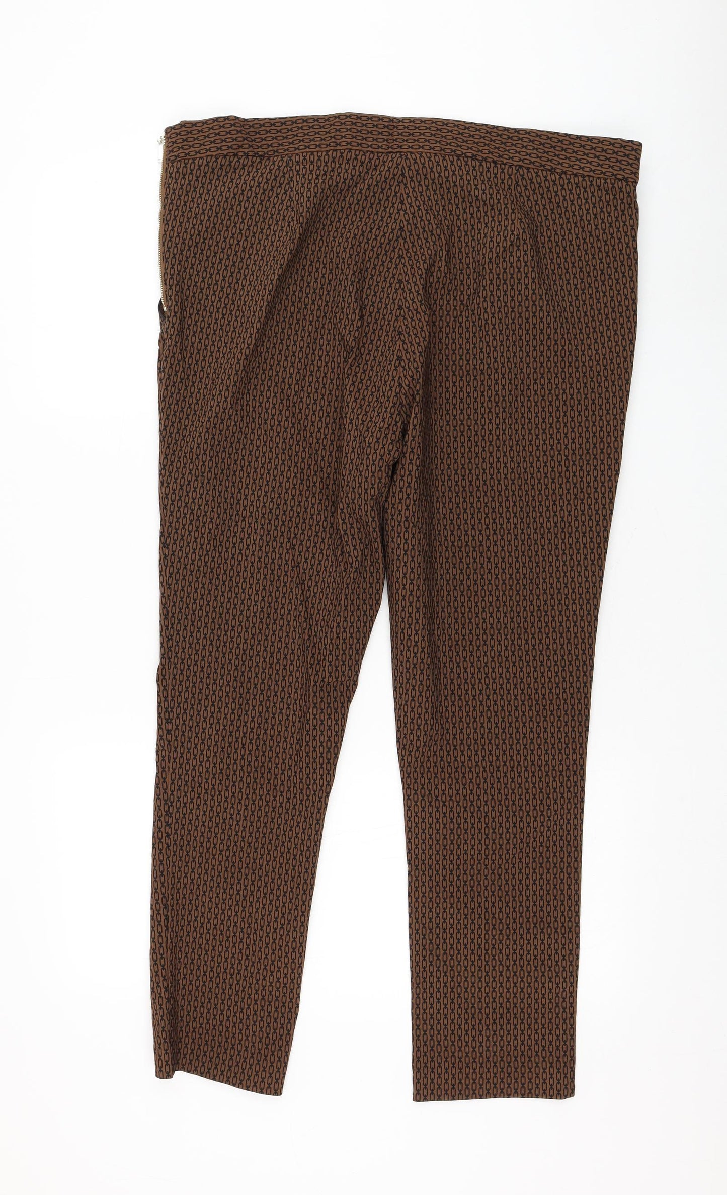 F&F Womens Brown Geometric Viscose Carrot Trousers Size 20 L26 in Regular Zip