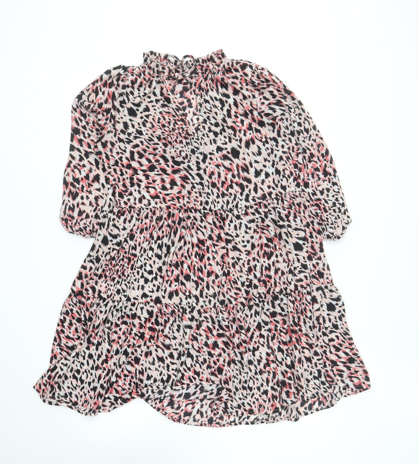 F&F Womens Pink Animal Print Polyester Skater Dress Size 8 High Neck Pullover