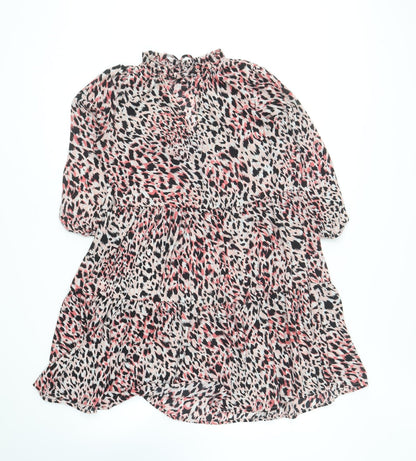 F&F Womens Pink Animal Print Polyester Skater Dress Size 8 High Neck Pullover