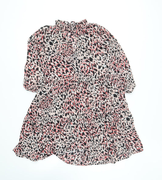 F&F Womens Pink Animal Print Polyester Skater Dress Size 8 High Neck Pullover