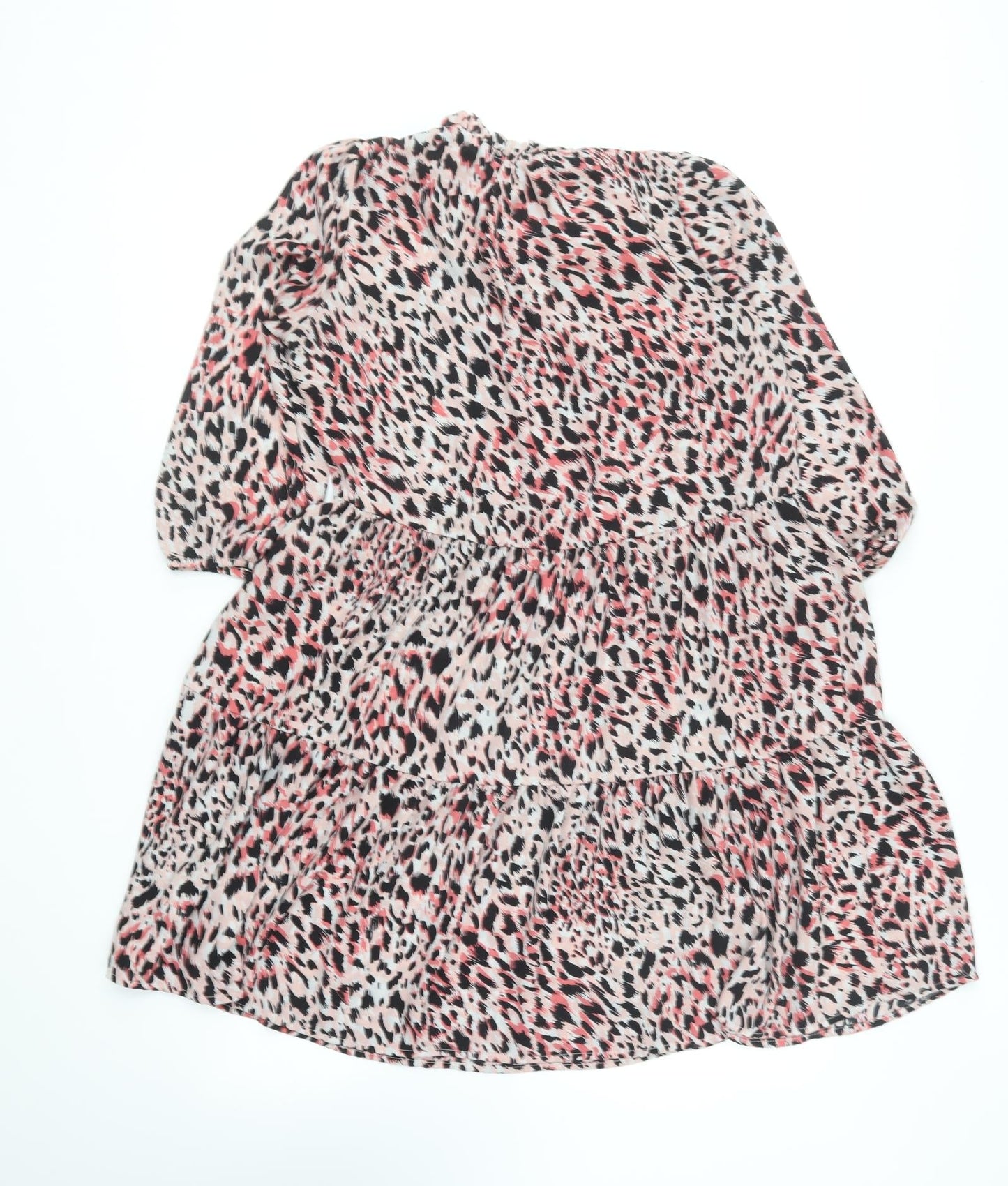 F&F Womens Pink Animal Print Polyester Skater Dress Size 8 High Neck Pullover