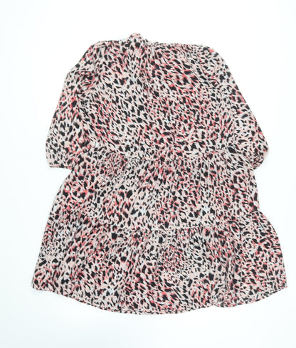 F&F Womens Pink Animal Print Polyester Skater Dress Size 8 High Neck Pullover