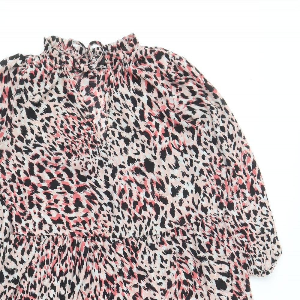 F&F Womens Pink Animal Print Polyester Skater Dress Size 8 High Neck Pullover