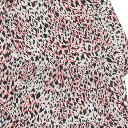 F&F Womens Pink Animal Print Polyester Skater Dress Size 8 High Neck Pullover