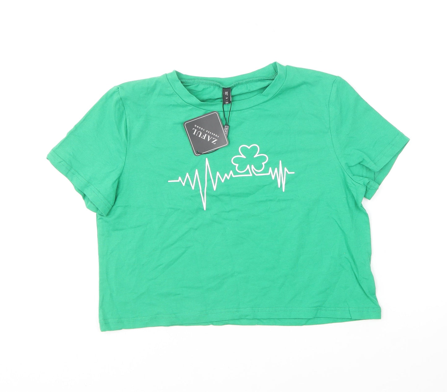 Womens UK Size S Zaful Green Cropped T-Shirt