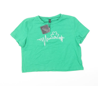 Womens UK Size S Zaful Green Cropped T-Shirt