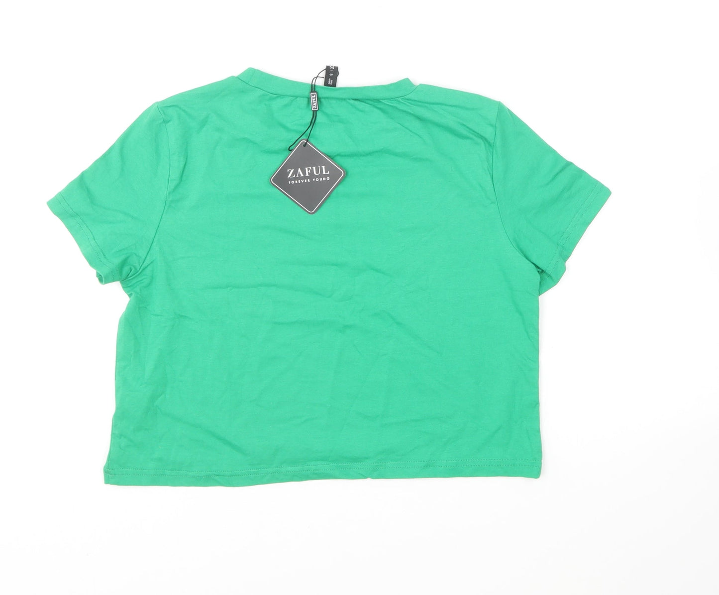 Womens UK Size S Zaful Green Cropped T-Shirt