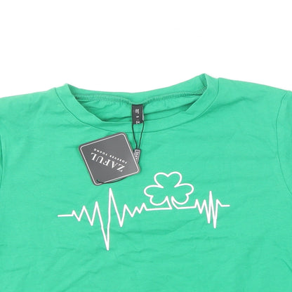 Womens UK Size S Zaful Green Cropped T-Shirt