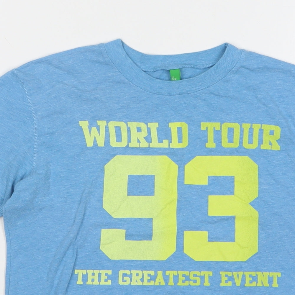 United Colors of Benetton Boys Blue Cotton Basic T-Shirt Size 7-8 Years Round Neck Pullover - World Tour 93