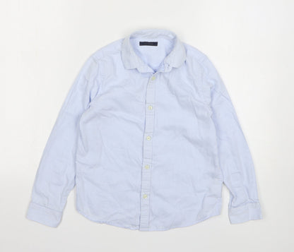 Marks and Spencer Boys Blue Cotton Basic Button-Up Size 8 Years Collared Button