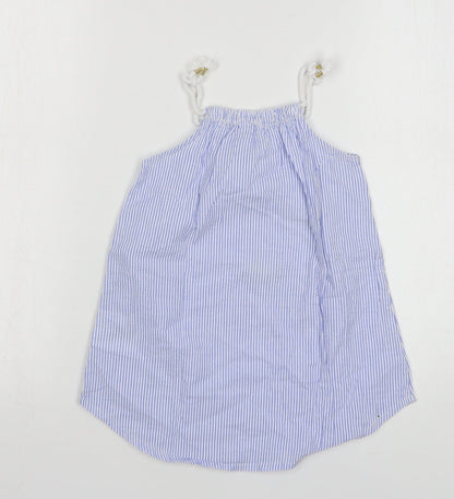 H&M Girls Blue Striped Cotton Tank Dress Size 2 Years Square Neck Pullover