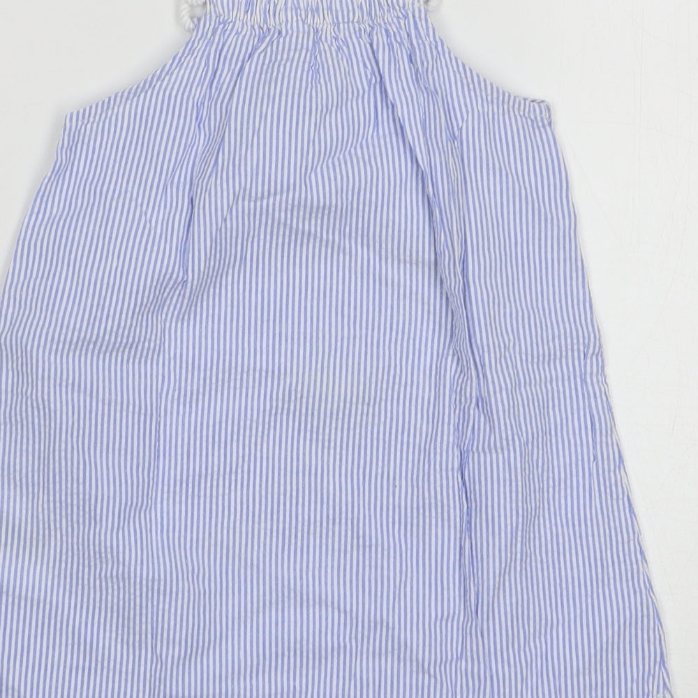 H&M Girls Blue Striped Cotton Tank Dress Size 2 Years Square Neck Pullover