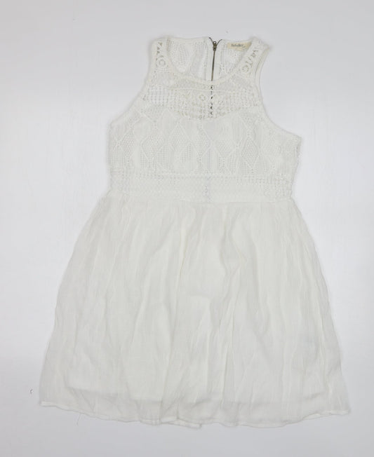 Rebellion Womens White Polyester A-Line Size M Round Neck Zip