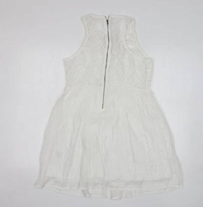 Rebellion Womens White Polyester A-Line Size M Round Neck Zip