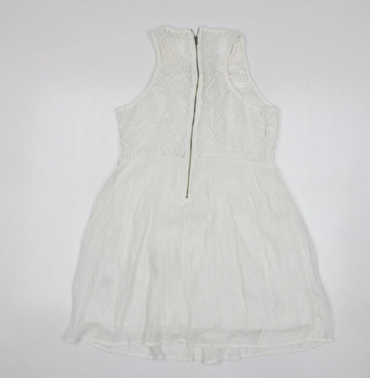 Rebellion Womens White Polyester A-Line Size M Round Neck Zip