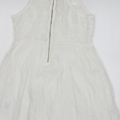 Rebellion Womens White Polyester A-Line Size M Round Neck Zip