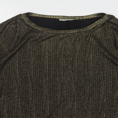Oasis Womens Gold Polyester Basic Blouse Size L Round Neck
