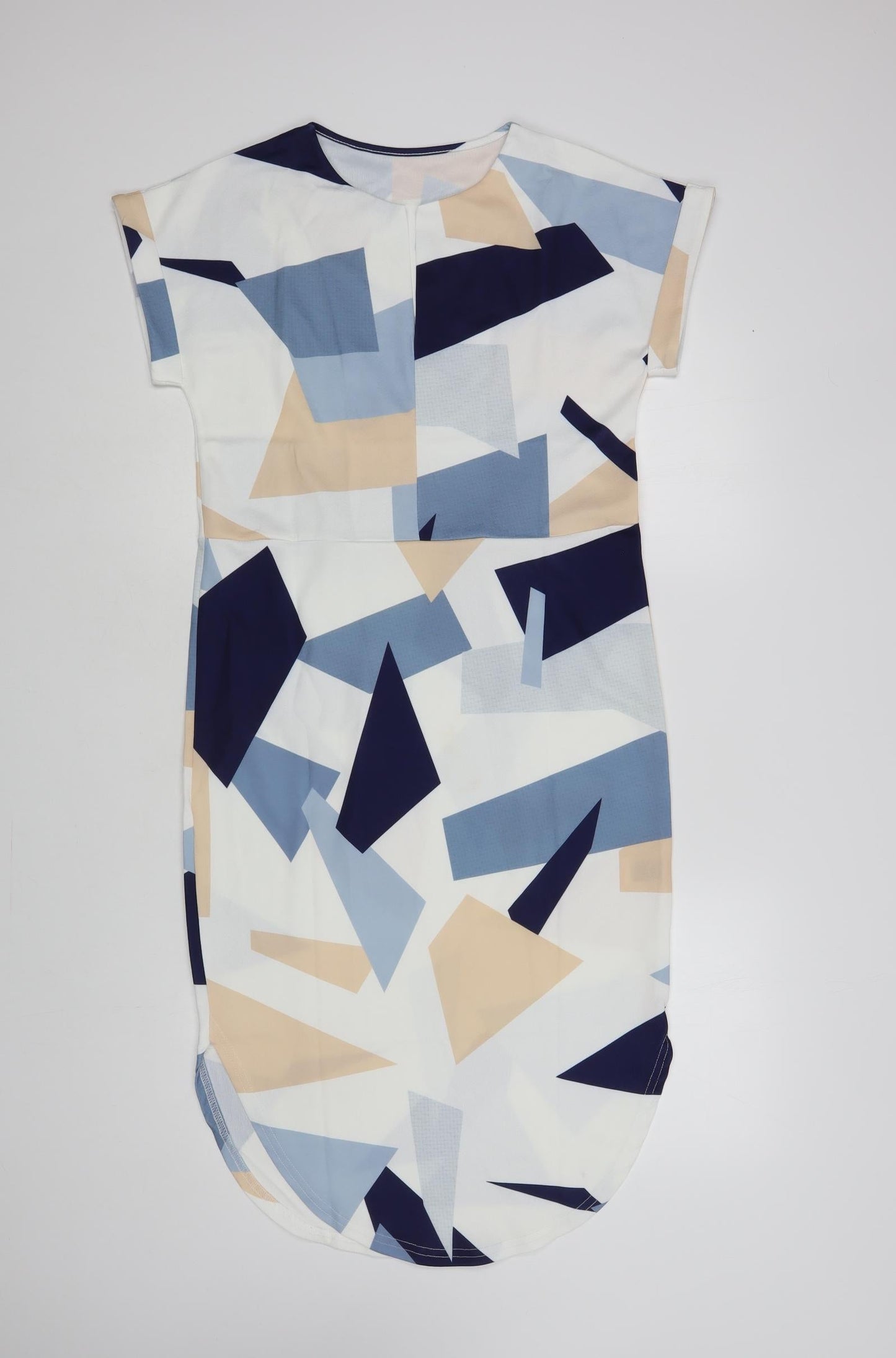 SheIn Womens White Geometric Polyester Shift Size S V-Neck Pullover