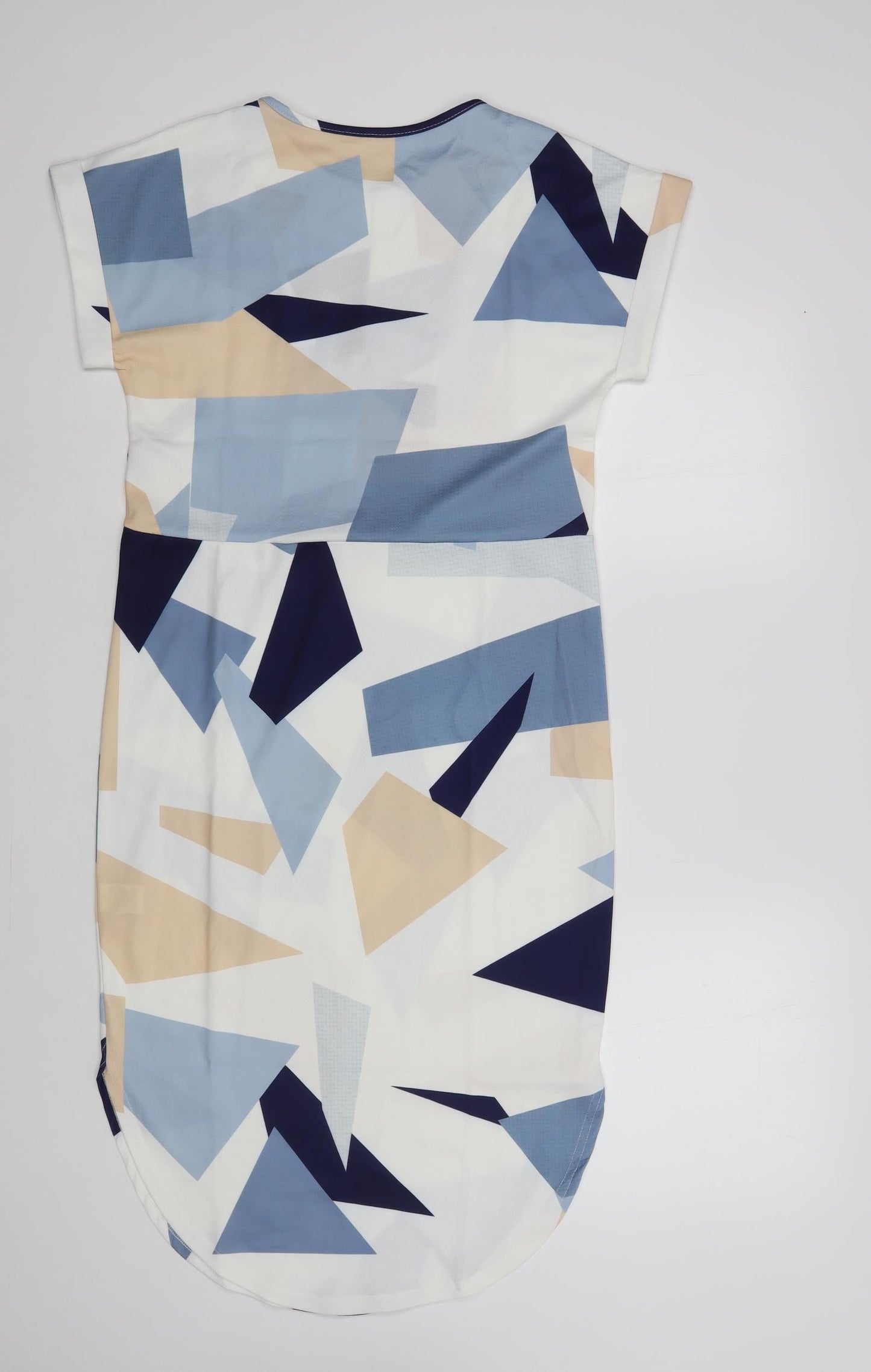 SheIn Womens White Geometric Polyester Shift Size S V-Neck Pullover