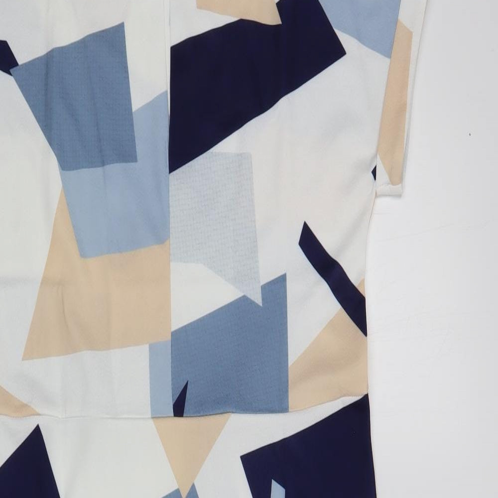 SheIn Womens White Geometric Polyester Shift Size S V-Neck Pullover