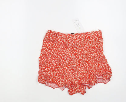 New Look Womens Red Floral Viscose Hot Pants Shorts Size 8 L3 in Regular Zip
