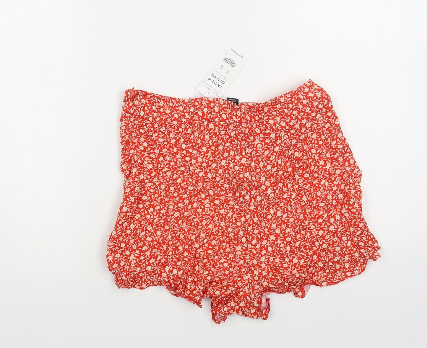 New Look Womens Red Floral Viscose Hot Pants Shorts Size 8 L3 in Regular Zip
