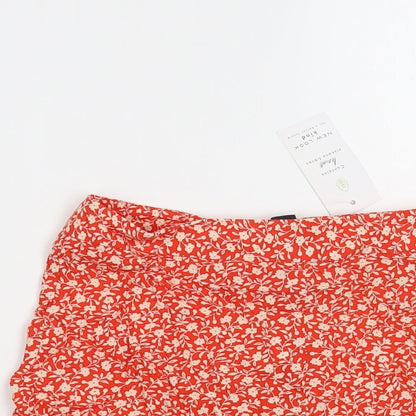 New Look Womens Red Floral Viscose Hot Pants Shorts Size 8 L3 in Regular Zip