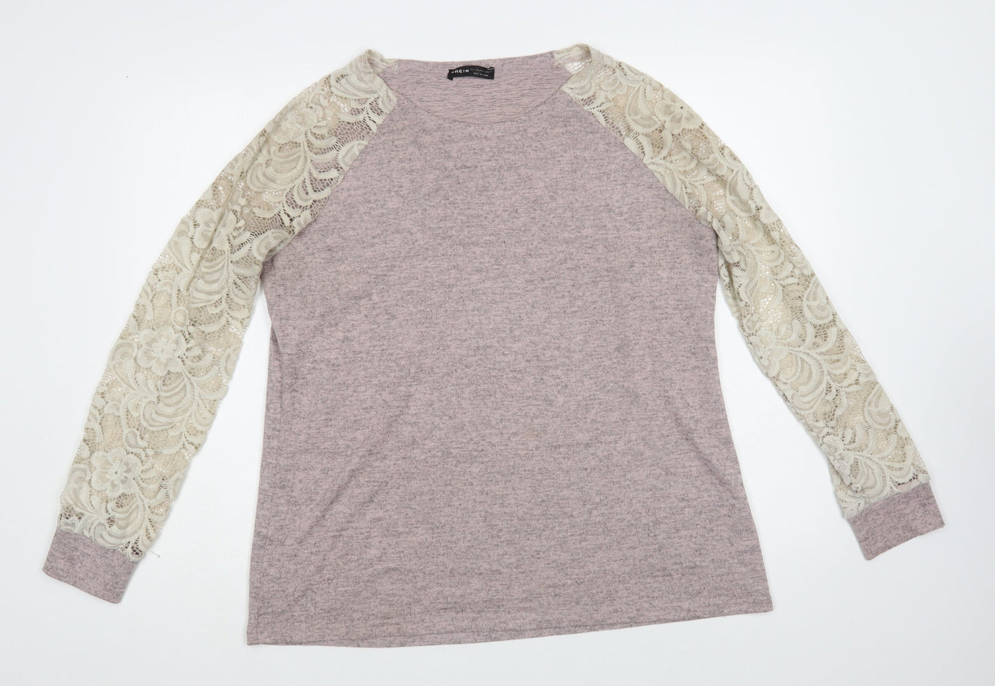 SheIn Womens Purple Polyester Basic Blouse Size L Boat Neck - Lace Detail