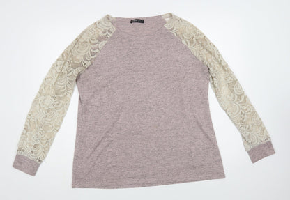 SheIn Womens Purple Polyester Basic Blouse Size L Boat Neck - Lace Detail