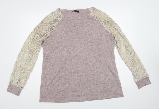 SheIn Womens Purple Polyester Basic Blouse Size L Boat Neck - Lace Detail