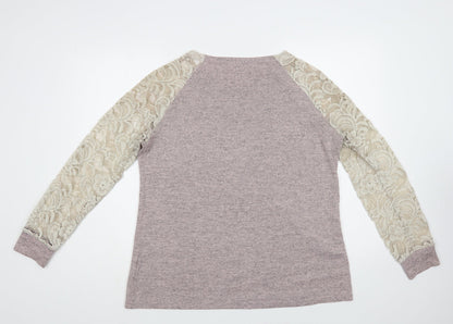 SheIn Womens Purple Polyester Basic Blouse Size L Boat Neck - Lace Detail